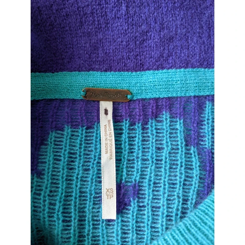 Free People 100% Cashmere Flowwr Hoodie Sweater Teal Purple XS OB1458945